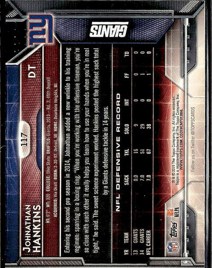 2015 Topps #117 Johnathan Hankins 60th Anniversary