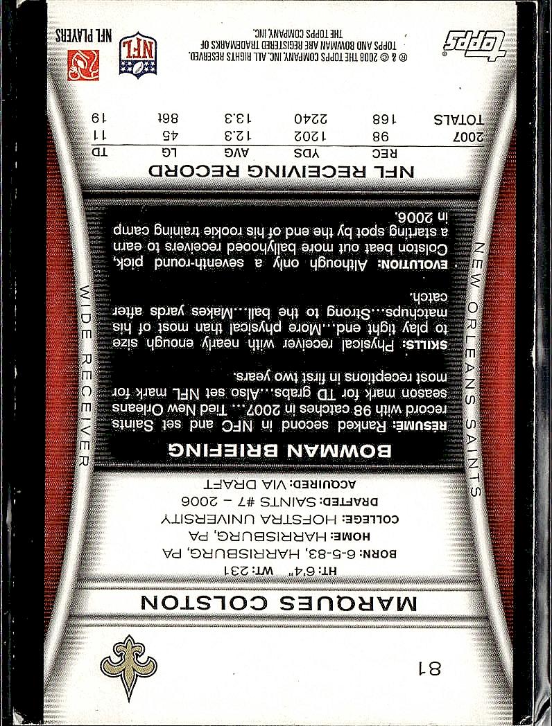 2008 Bowman #81 Marques Colston