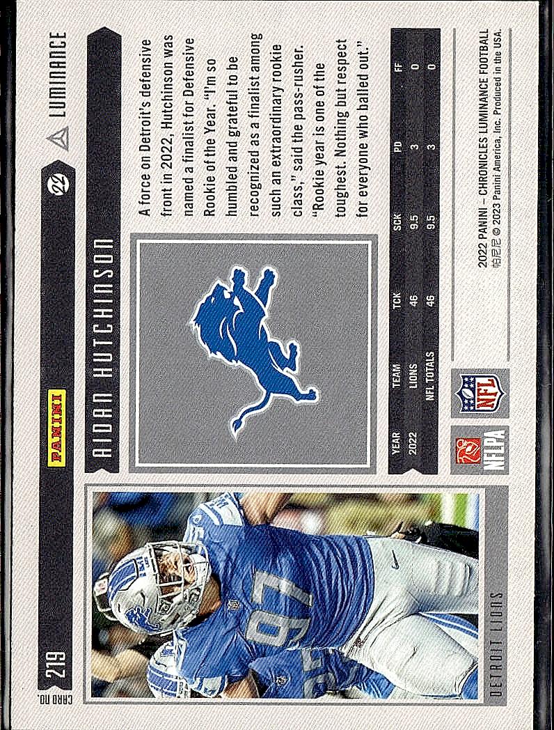 2022 Panini Chronicles #219 Aidan Hutchinson Luminance Update Rookies Bronze