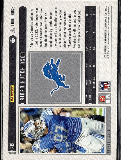 2022 Panini Chronicles #219 Aidan Hutchinson Luminance Update Rookies Bronze