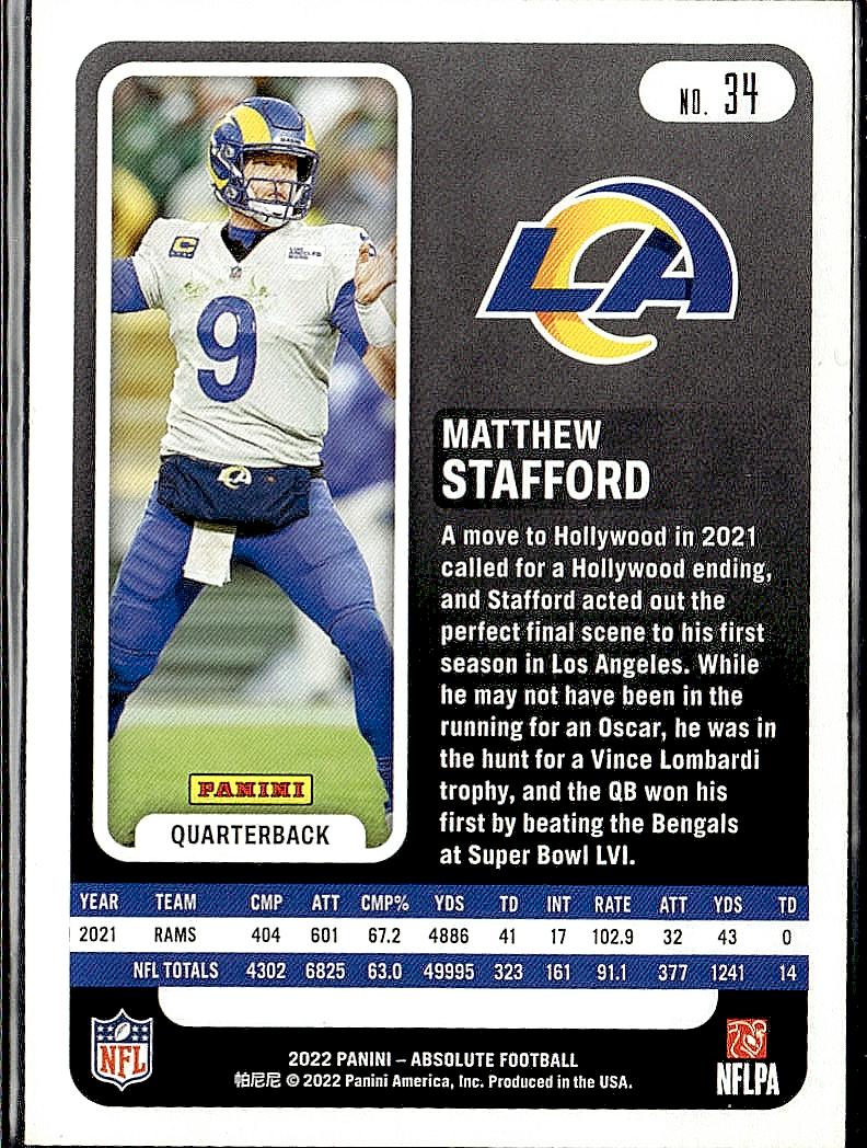 2022 Panini Absolute #34 Matthew Stafford Retail