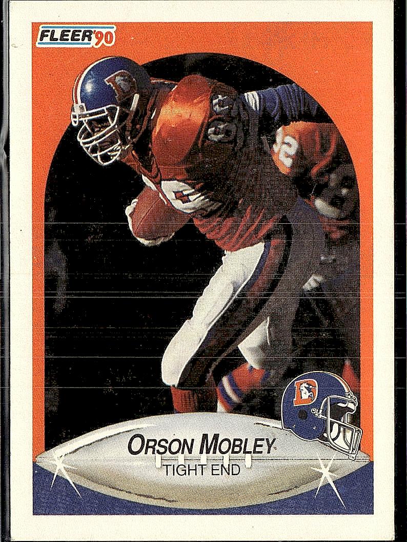 1990 Fleer #29a Orson Mobley Lower right star of AFC logo aligned with blue