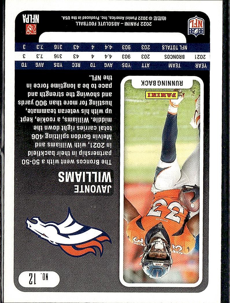 2022 Panini Absolute #12 Javonte Williams Retail