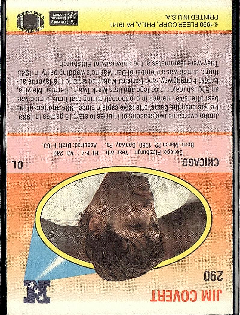 1990 Fleer #290b Jim Covert no black line above text on back