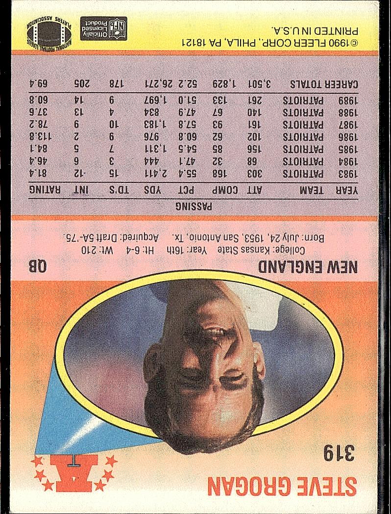 1990 Fleer #319 Steve Grogan