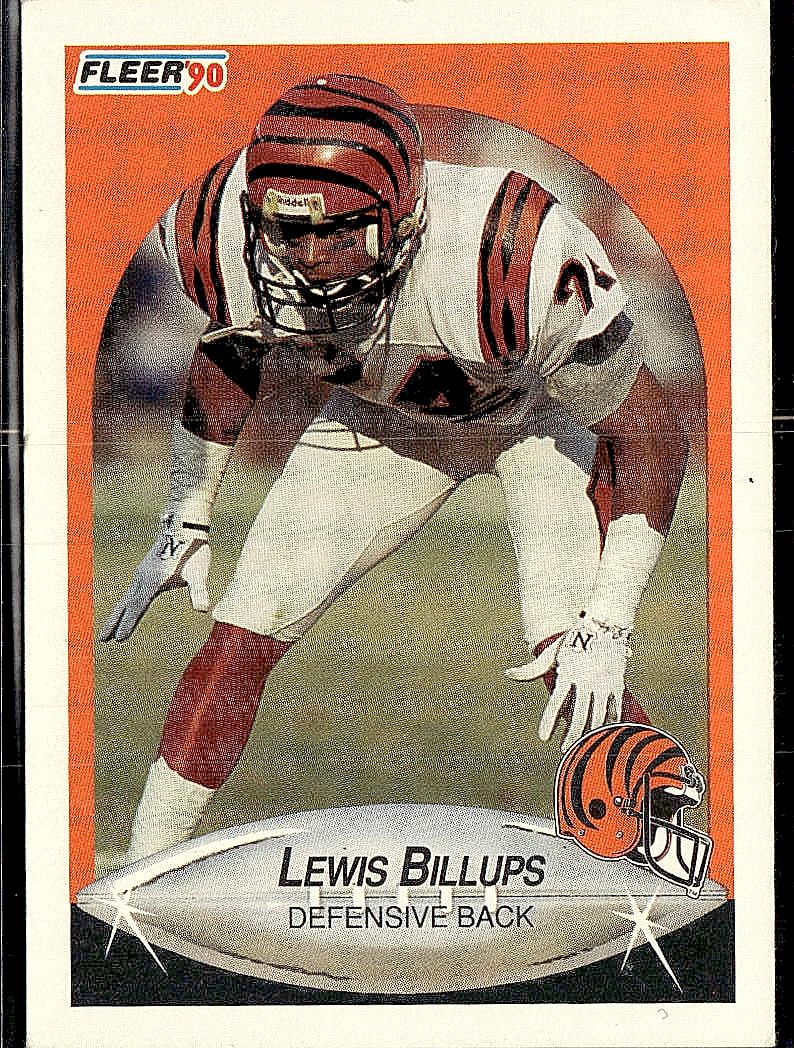 1990 Fleer #210b Lewis Billups Right edge of A in AFC logo aligned with blue