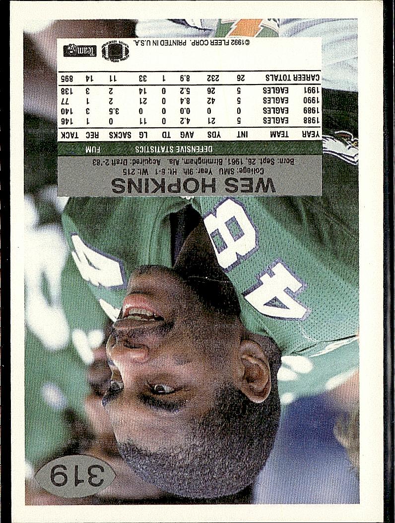 1992 Fleer #319 Wes Hopkins