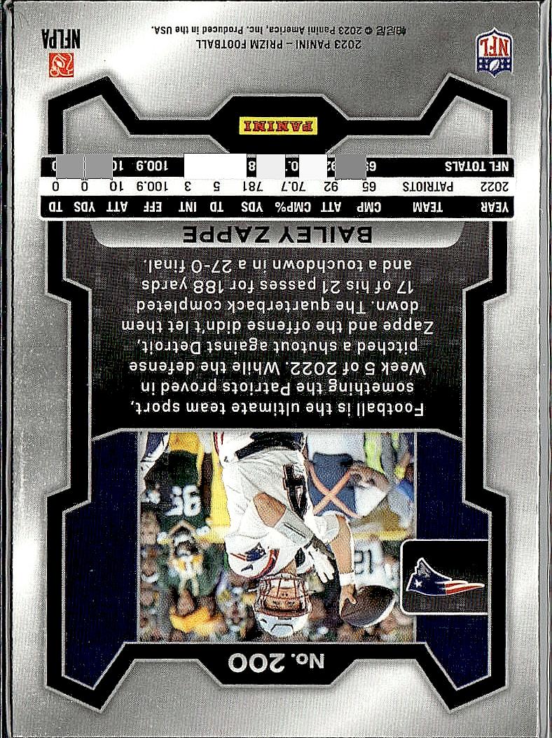2023 Panini Prizm #200 Bailey Zappe
