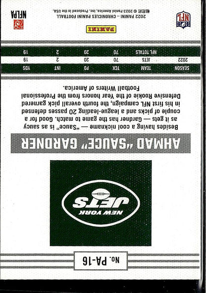 2022 Panini Chronicles #PA-16 Ahmad "Sauce" Gardner Panini