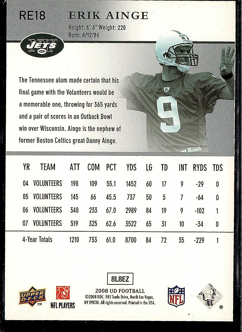 2008 Upper Deck Rookie Exclusives #RE18 Erik Ainge