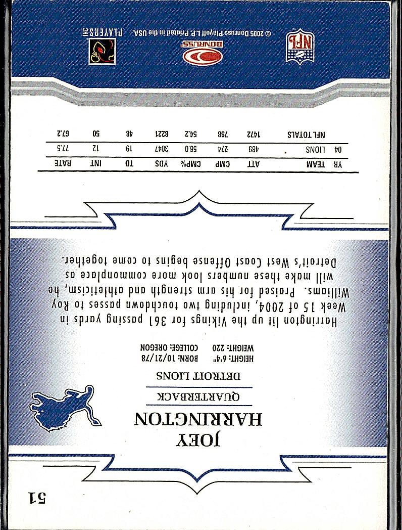 2005 Donruss Throwback Threads #51 Joey Harrington