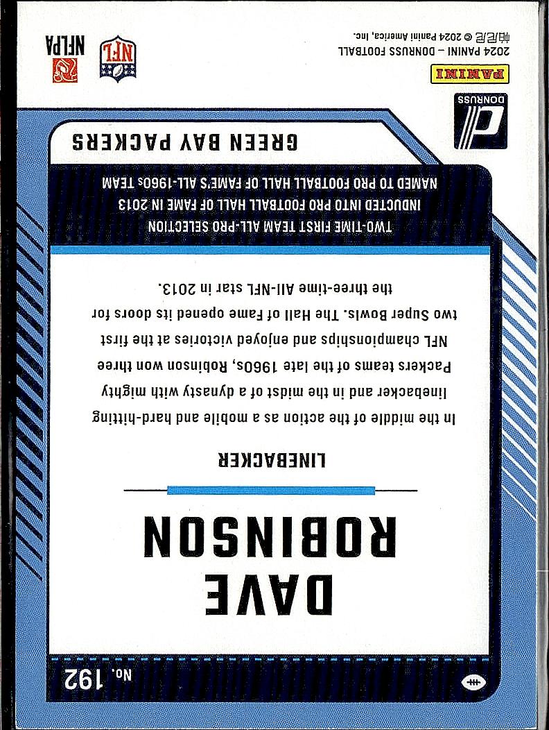2024 Donruss #192 Dave Robinson Press Proof Purple