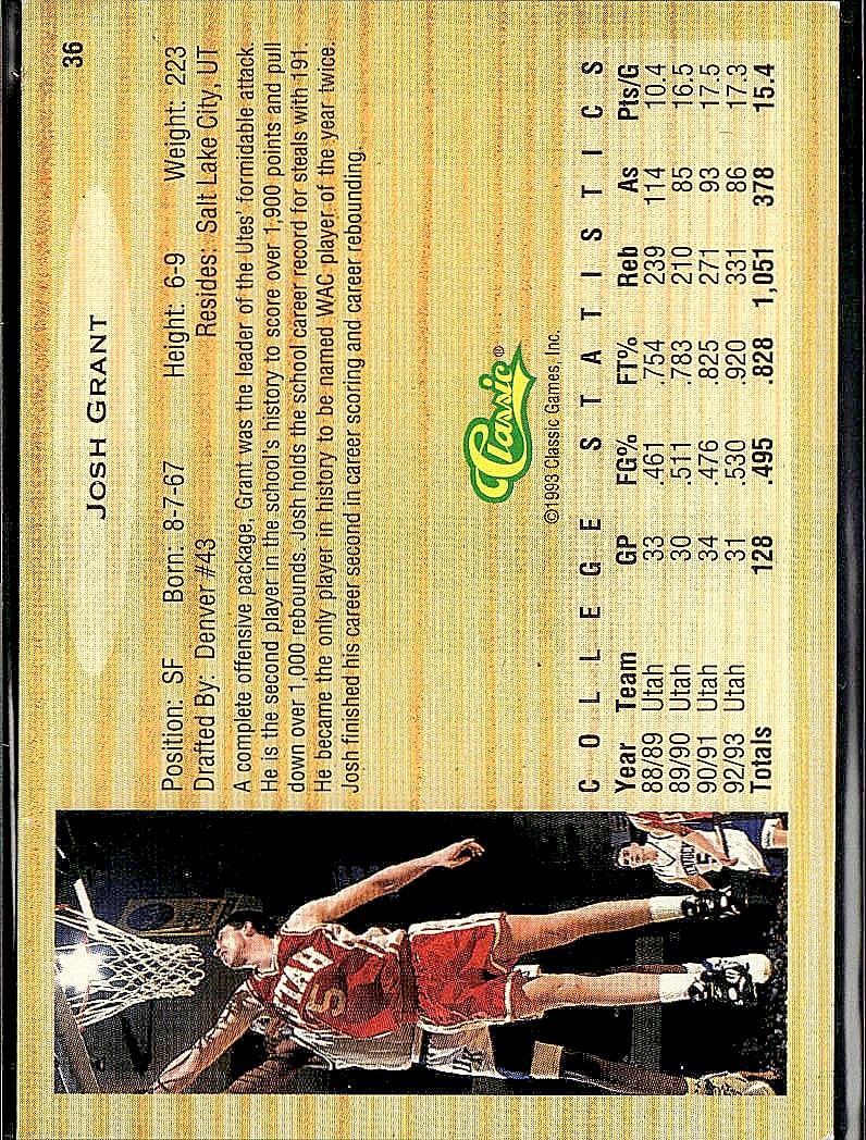 1993 Classic Draft Picks #36 Josh Grant