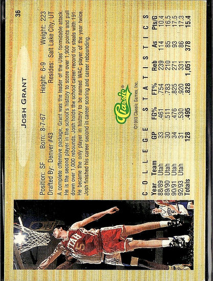 1993 Classic Draft Picks #36 Josh Grant