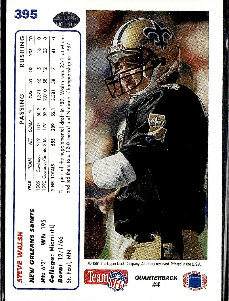 1991 Upper Deck #395b Steve Walsh