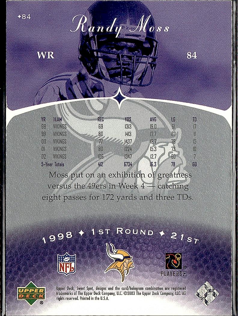 2003 Upper Deck Sweet Spot #84 Randy Moss
