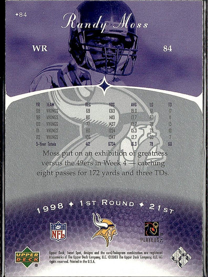 2003 Upper Deck Sweet Spot #84 Randy Moss