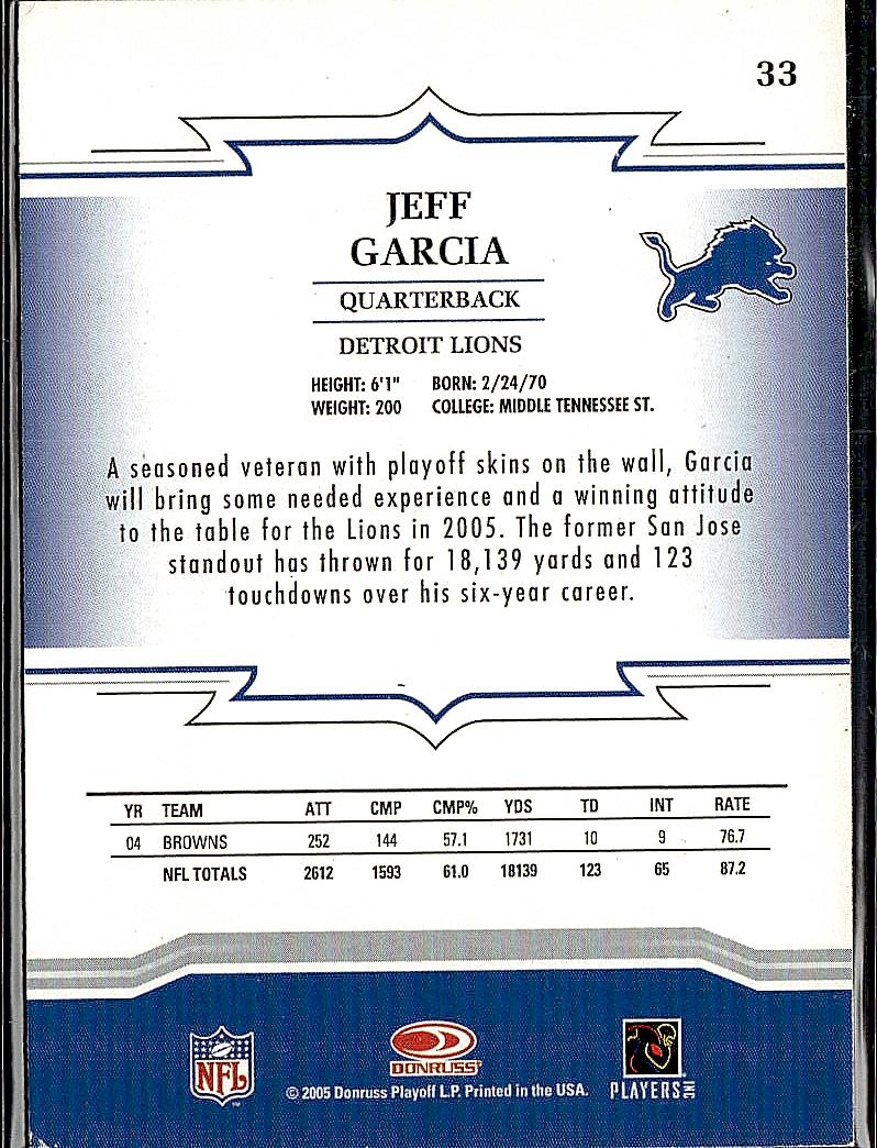 2005 Donruss Throwback Threads #33 Jeff Garcia