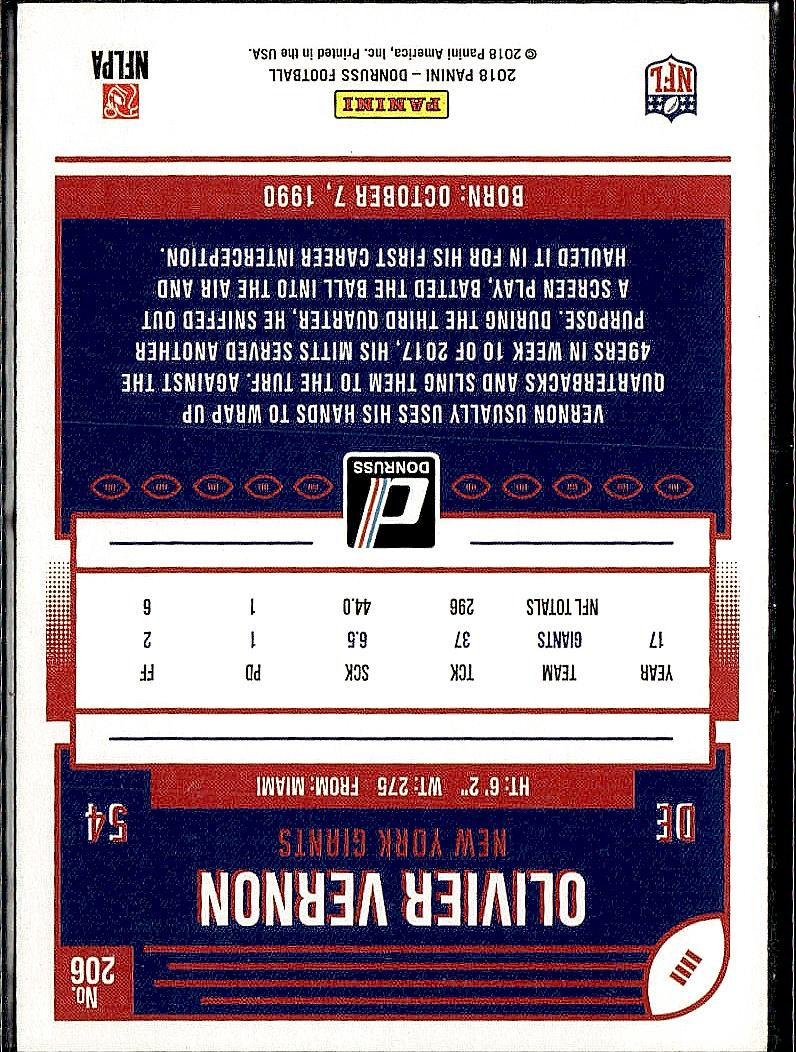 2018 Donruss #206 Olivier Vernon