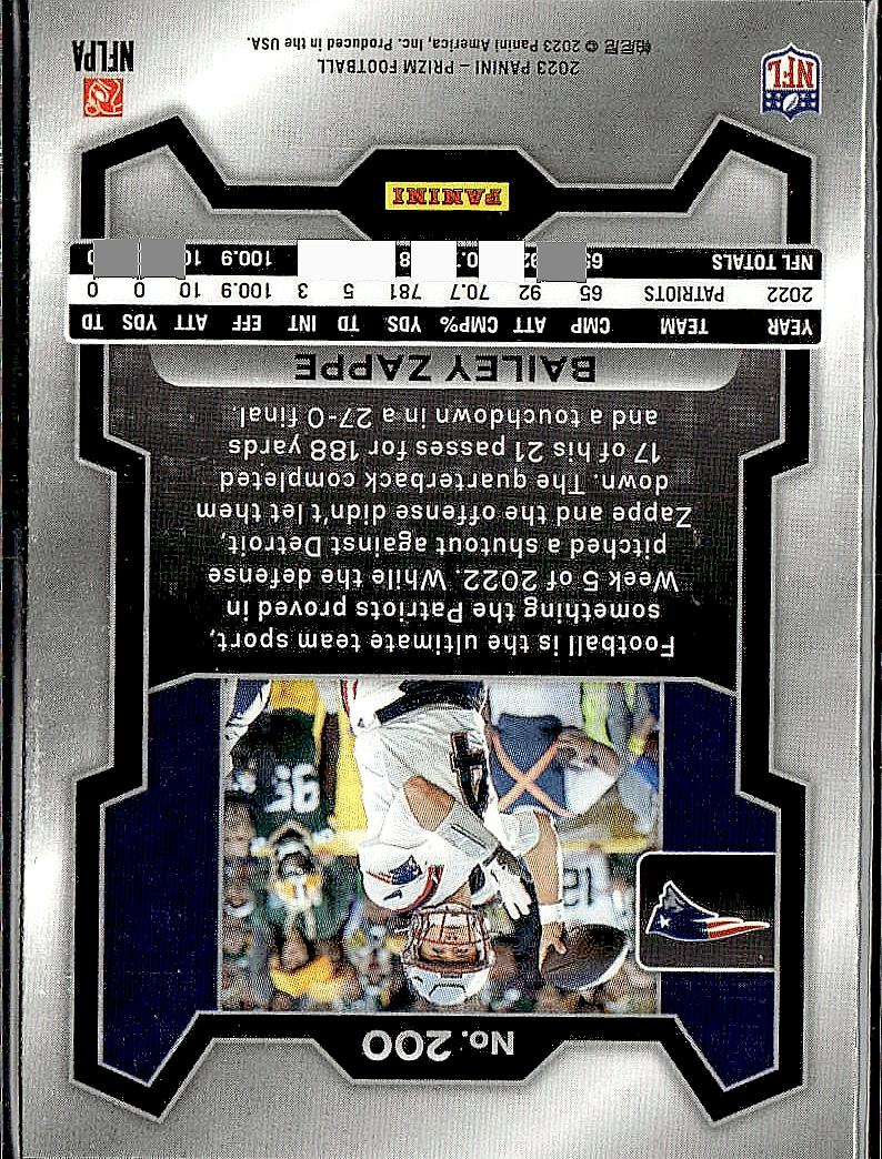 2023 Panini Prizm #200 Bailey Zappe
