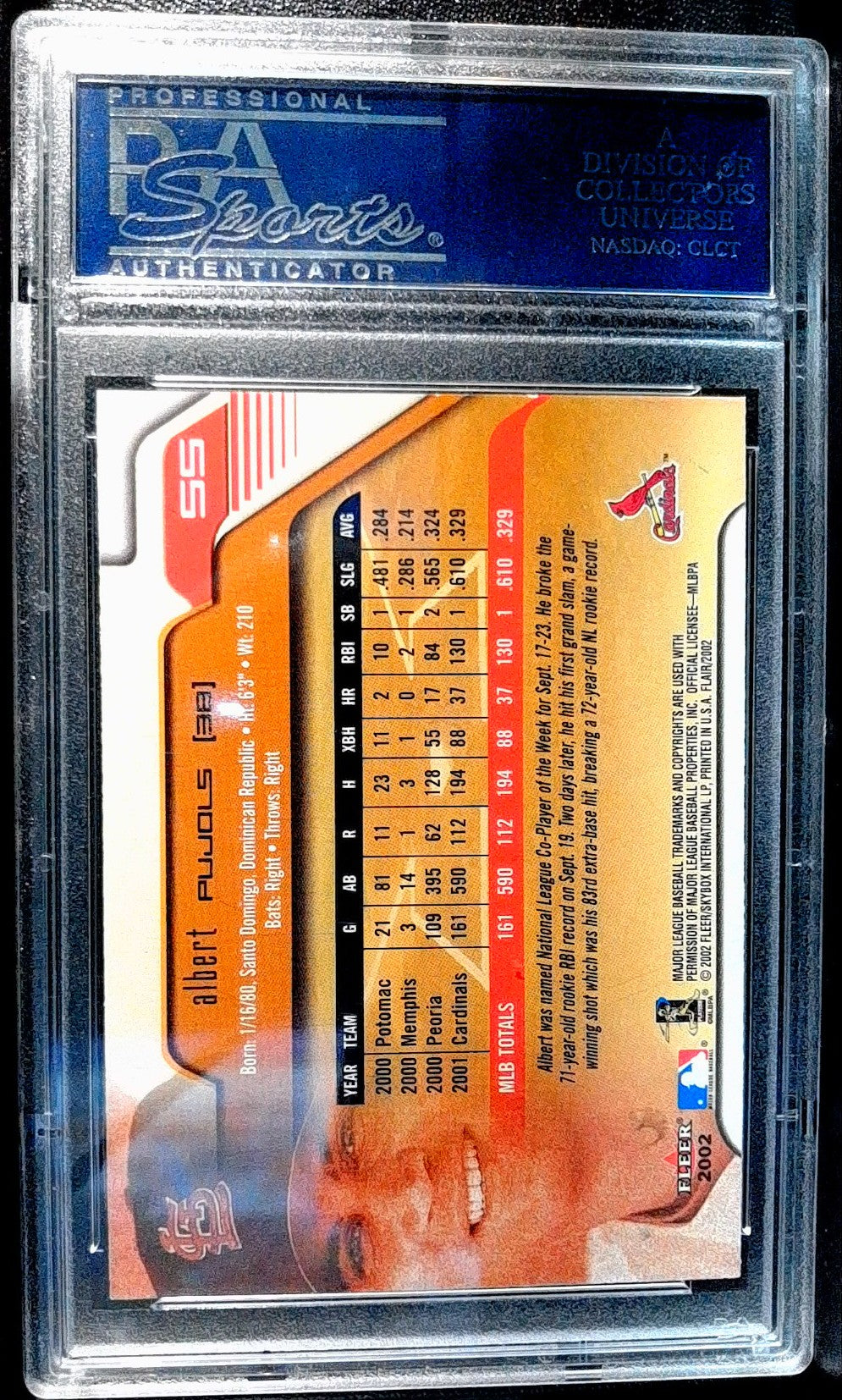 2002 Flair #55 Albert Pujols PSA 10