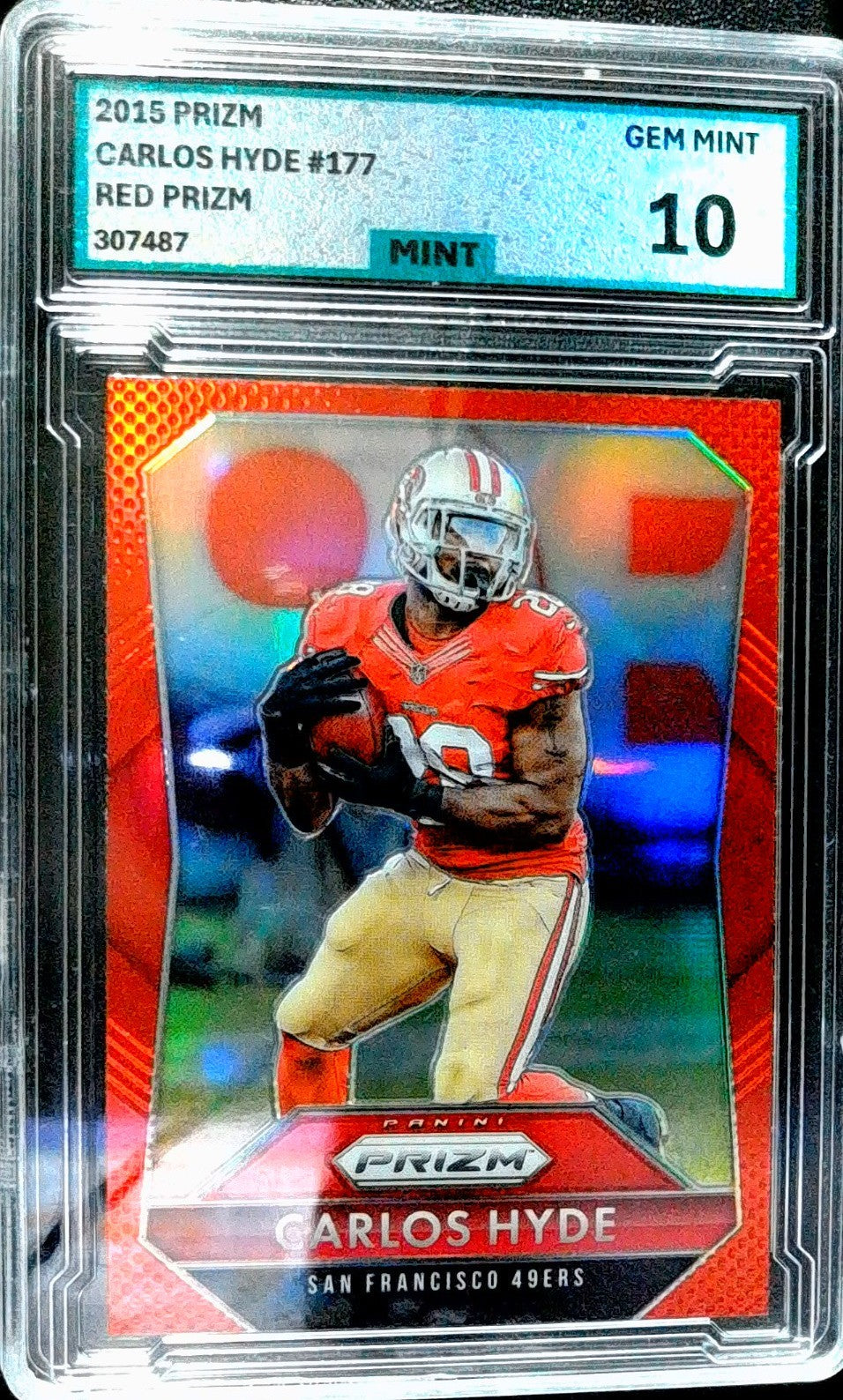 2015 Panini Prizm #177 Carlos Hyde Red, White, and Blue Prizm MNT 10