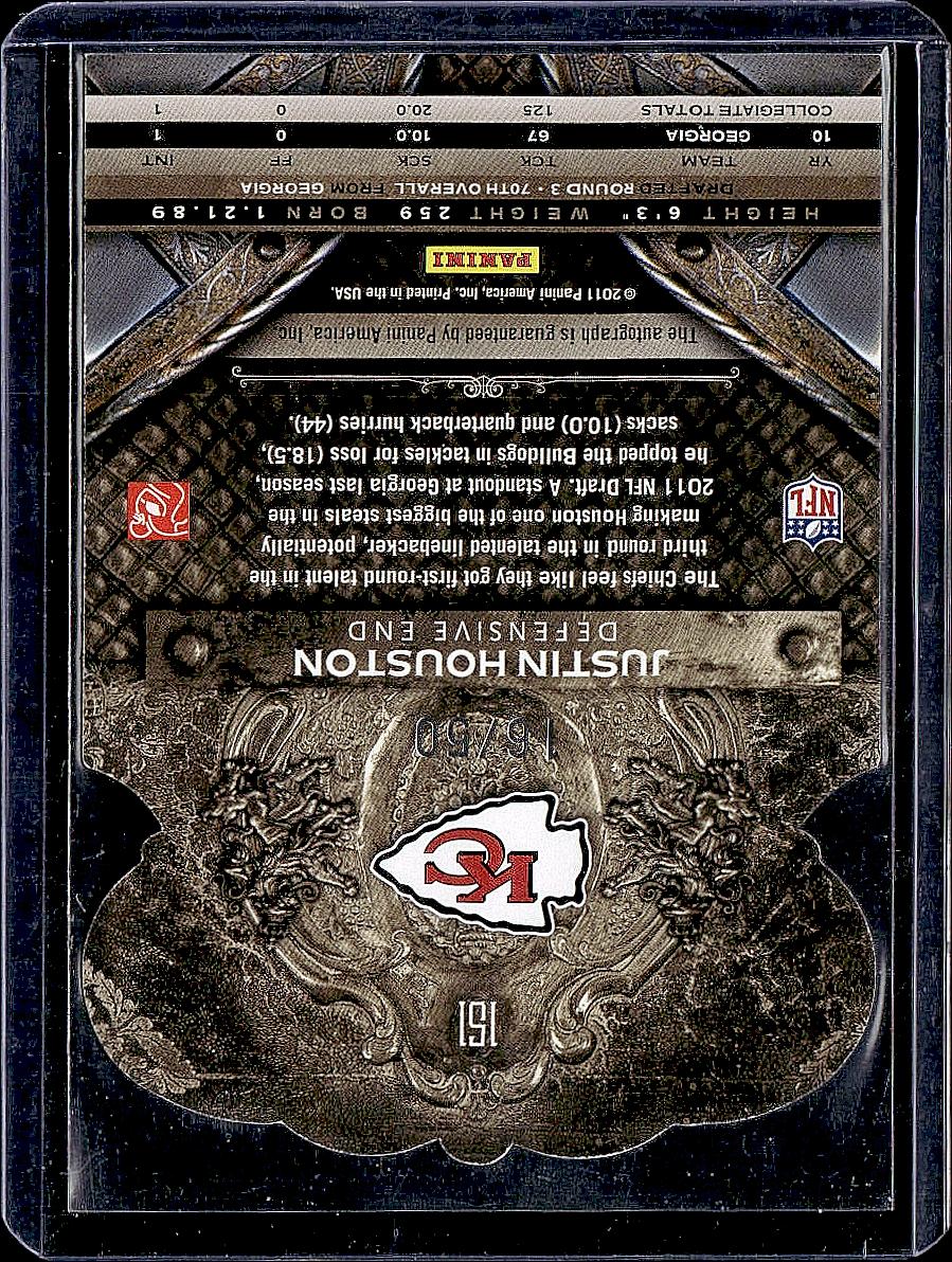 2011 Panini Crown Royale #151 Justin Houston Autographs Blue #/50