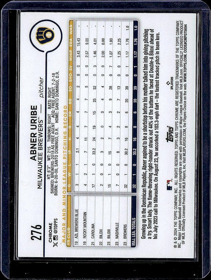 2024 Topps Chrome #276 Abner Uribe Aqua Lava Refractors #/199