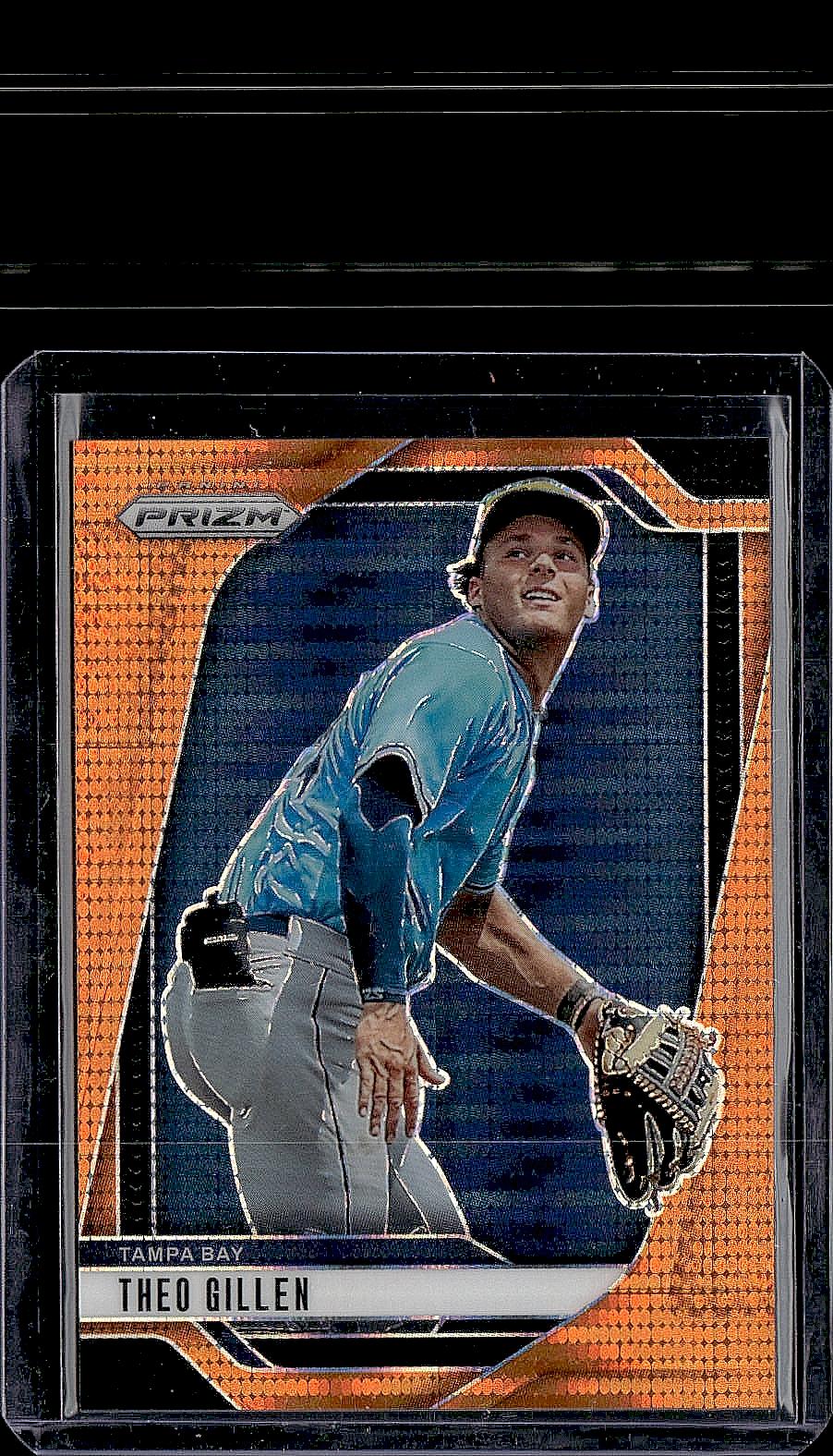 2025 Panini Prizm #252 Theo Gillen Orange Pulsar Prizms #/399