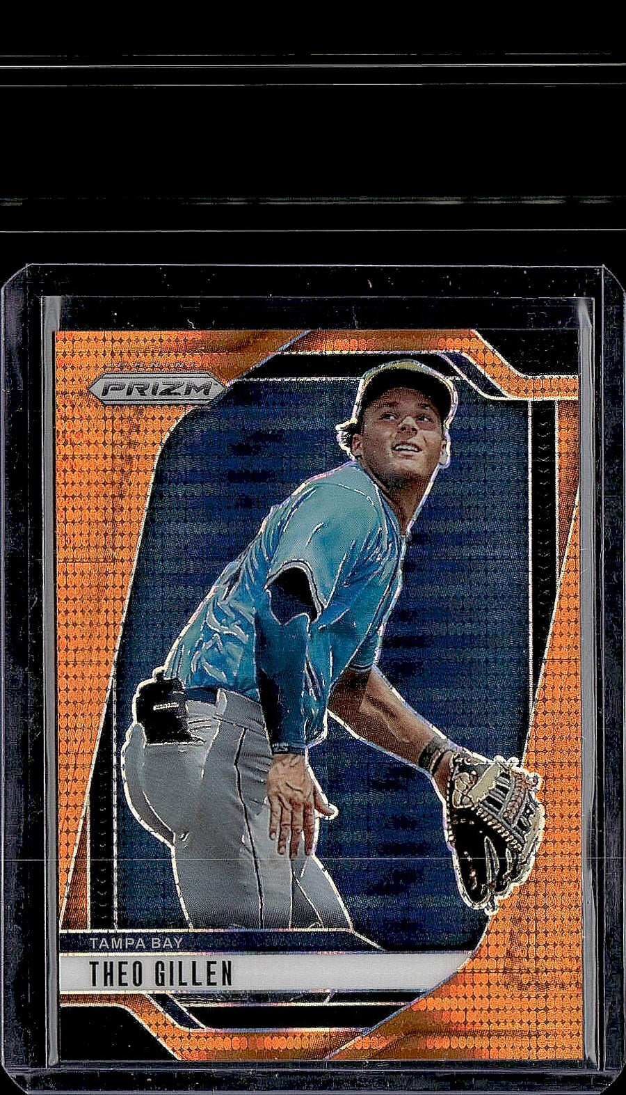 2025 Panini Prizm #252 Theo Gillen Orange Pulsar Prizms #/399