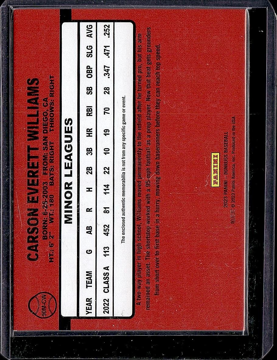 2023 Donruss #90M-CW Carson Williams Retro 1990 Materials