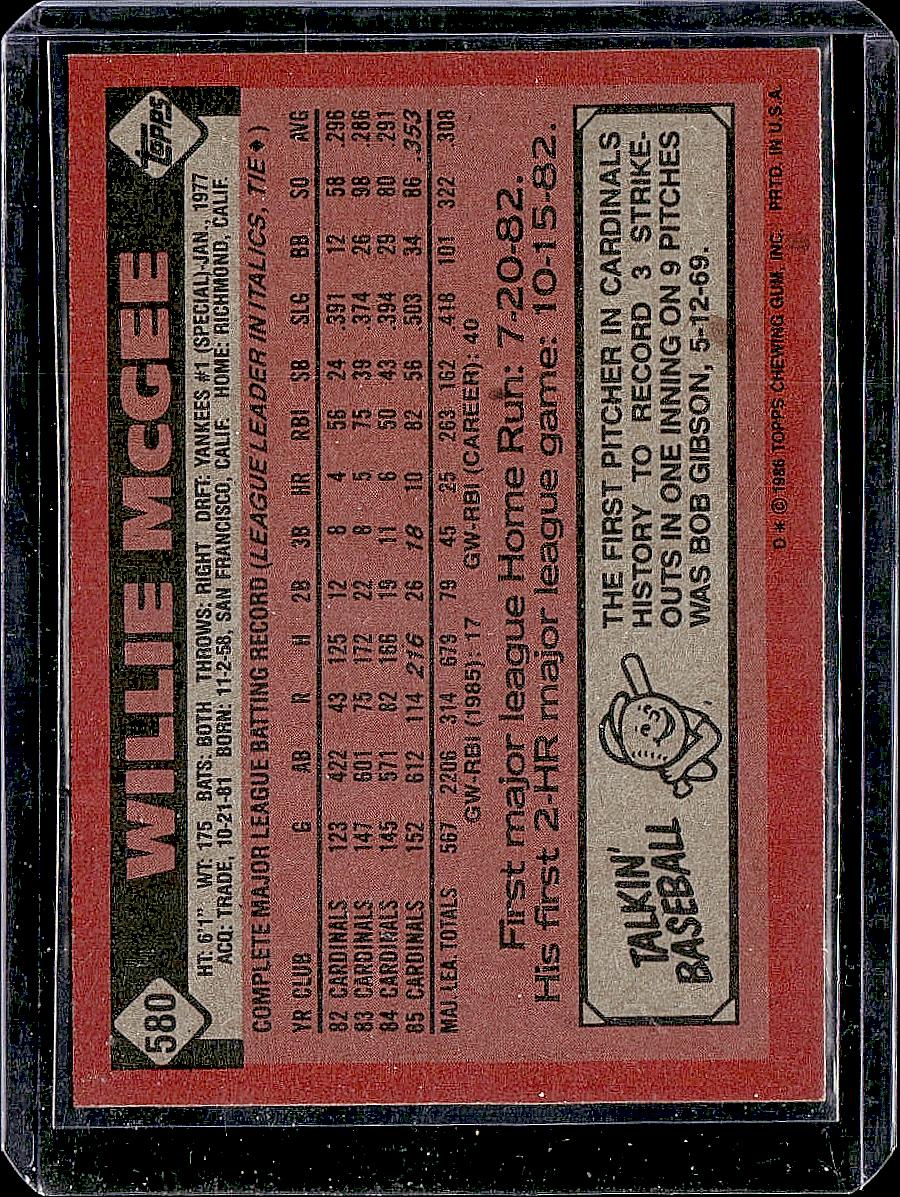 1986 Topps #580 Willie McGee
