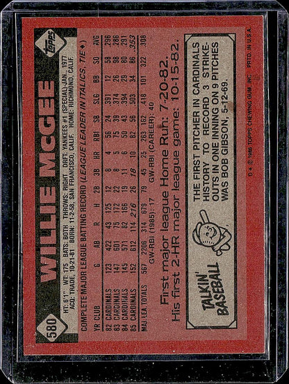 1986 Topps #580 Willie McGee