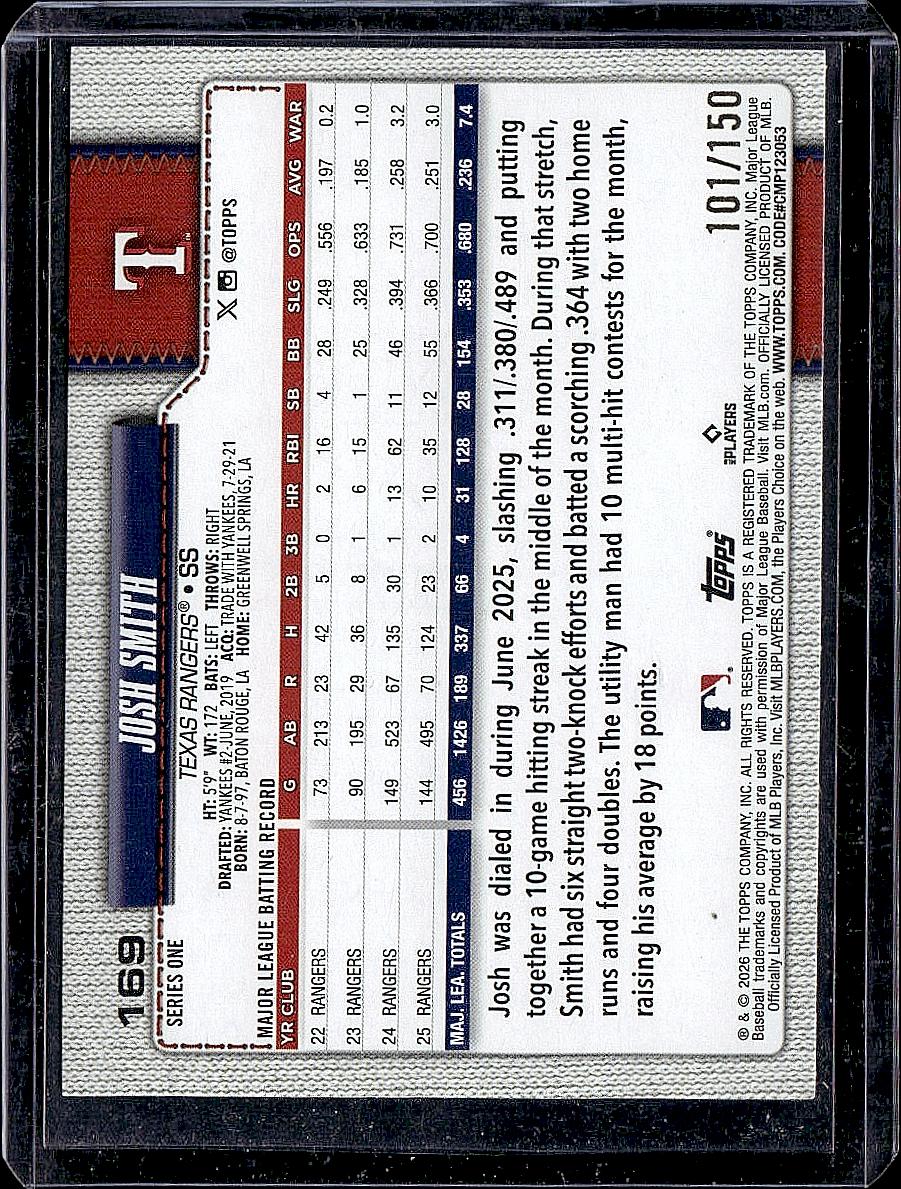 2026 Topps #169 Josh Smith Blue Rainbow Foil #/150