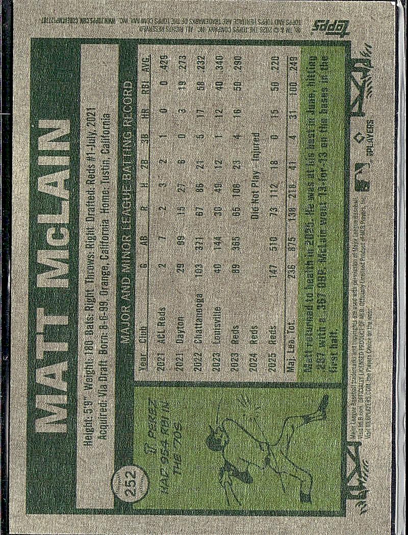 2026 Topps Heritage #252 Matt McLain Dark Green