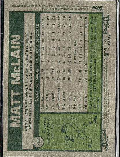 2026 Topps Heritage #252 Matt McLain Dark Green