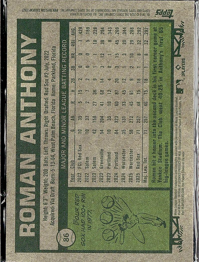 2026 Topps Heritage #86 Roman Anthony Chrome Silver Sparkle Refractors