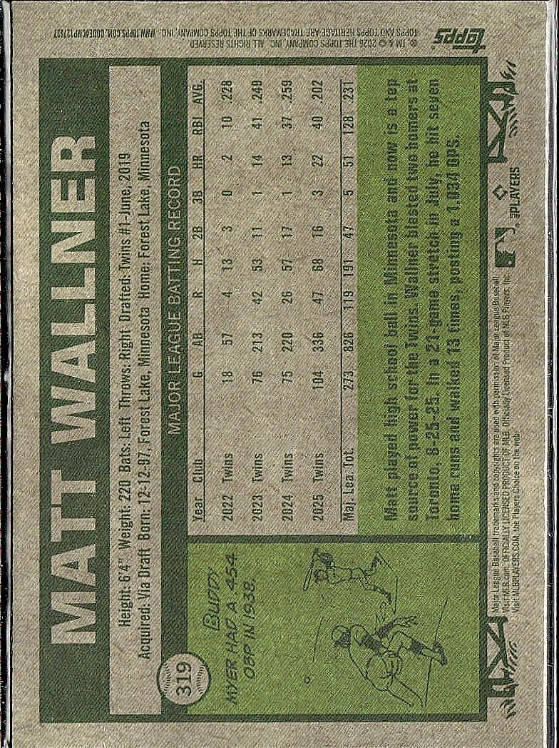 2026 Topps Heritage #319 Matt Wallner Chrome Aqua Sparkle Refractors