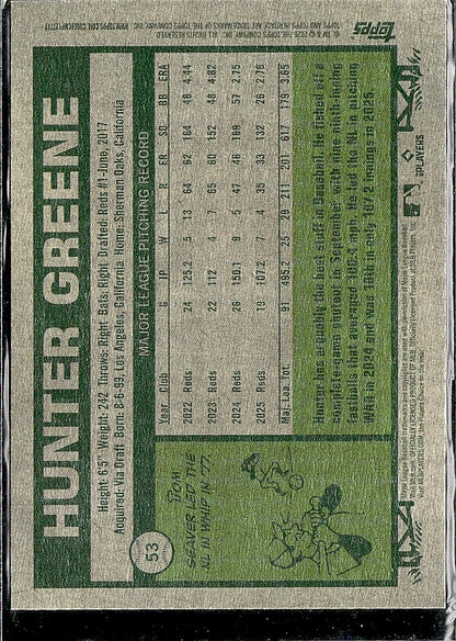2026 Topps Heritage #53 Hunter Greene Dark Green