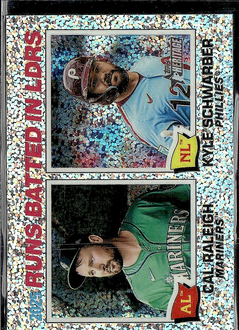 2026 Topps Heritage #3 2025 RBI Leaders (Raleigh / Schwarber) Silver Sparkle