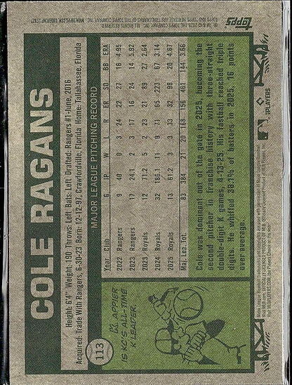 2026 Topps Heritage #113 Cole Ragans Chrome