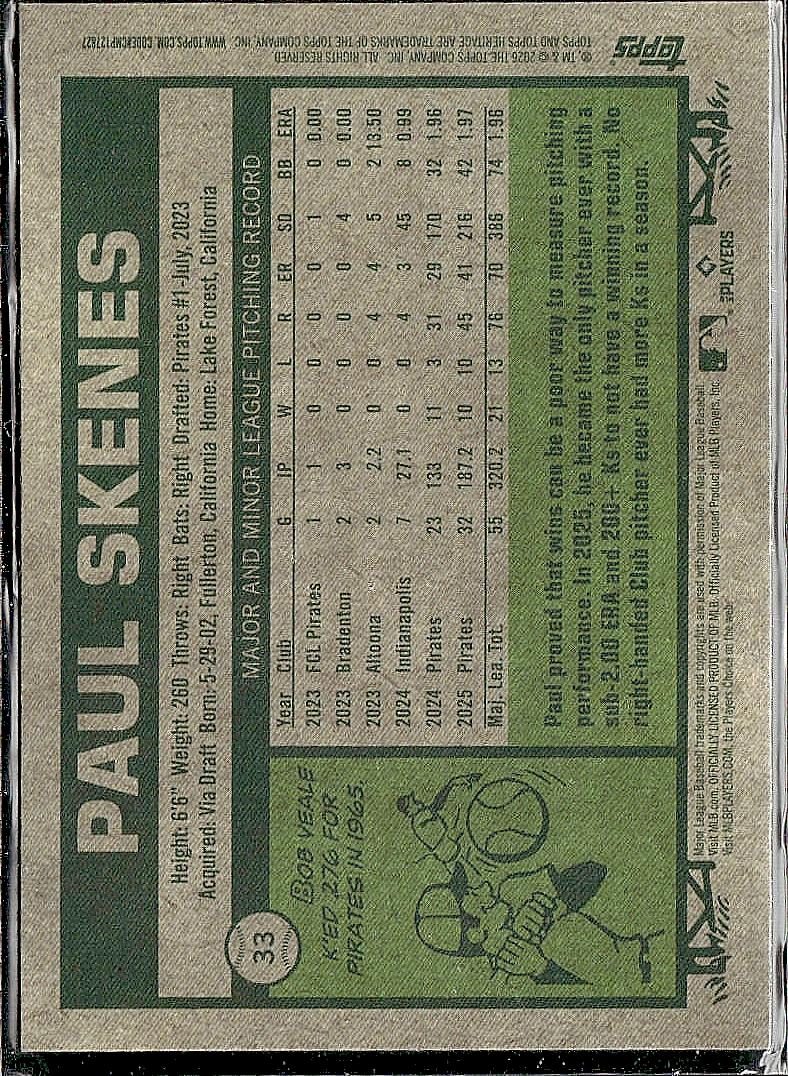 2026 Topps Heritage #33 Paul Skenes Chrome Burgundy Sparkle Refractors