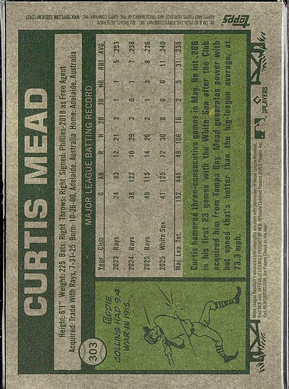 2026 Topps Heritage #303 Curtis Mead Chrome Pink Sparkle Refractors