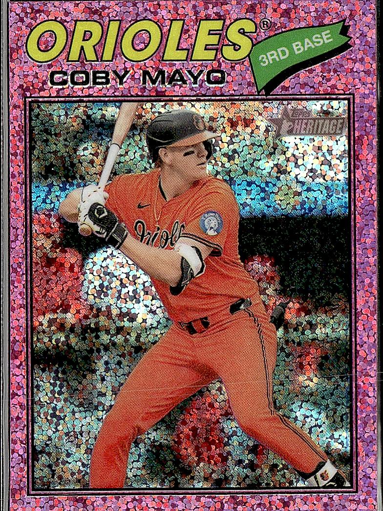 2026 Topps Heritage #49 Coby Mayo Chrome Pink Sparkle Refractors