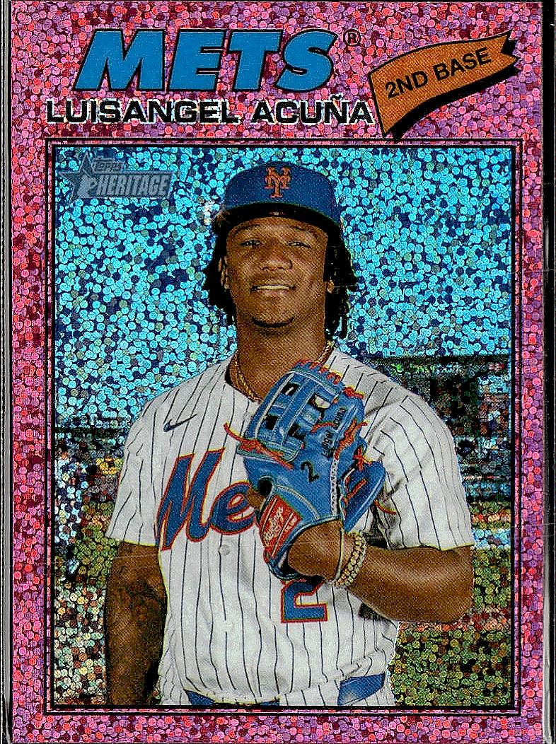 2026 Topps Heritage #132 Luisangel Acuña Chrome Pink Sparkle Refractors