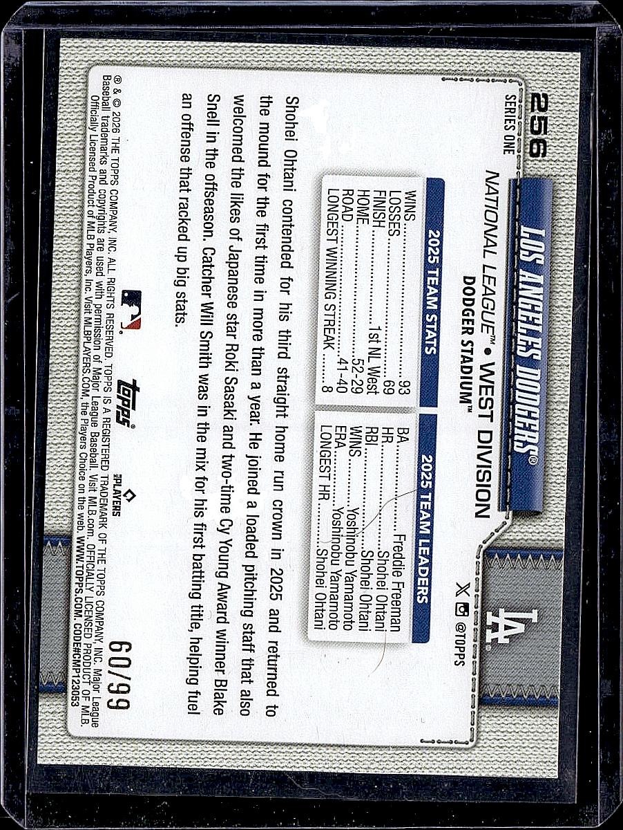 2026 Topps #256 Los Angeles Dodgers Green Holo Foil #/99