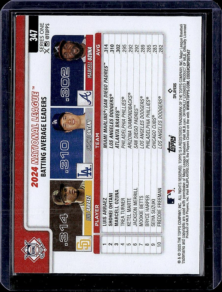 2025 Topps #347 National LL AVG ( Arraez / i Ohtani / l Ozuna)