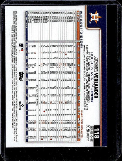 2025 Topps #118 Justin Verlander Silver Crackle Foilboard