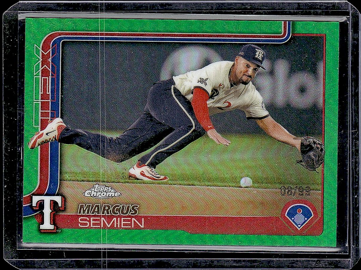 2025 Topps Chrome #27 Marcus Semien Green RayWave Refractors #/99