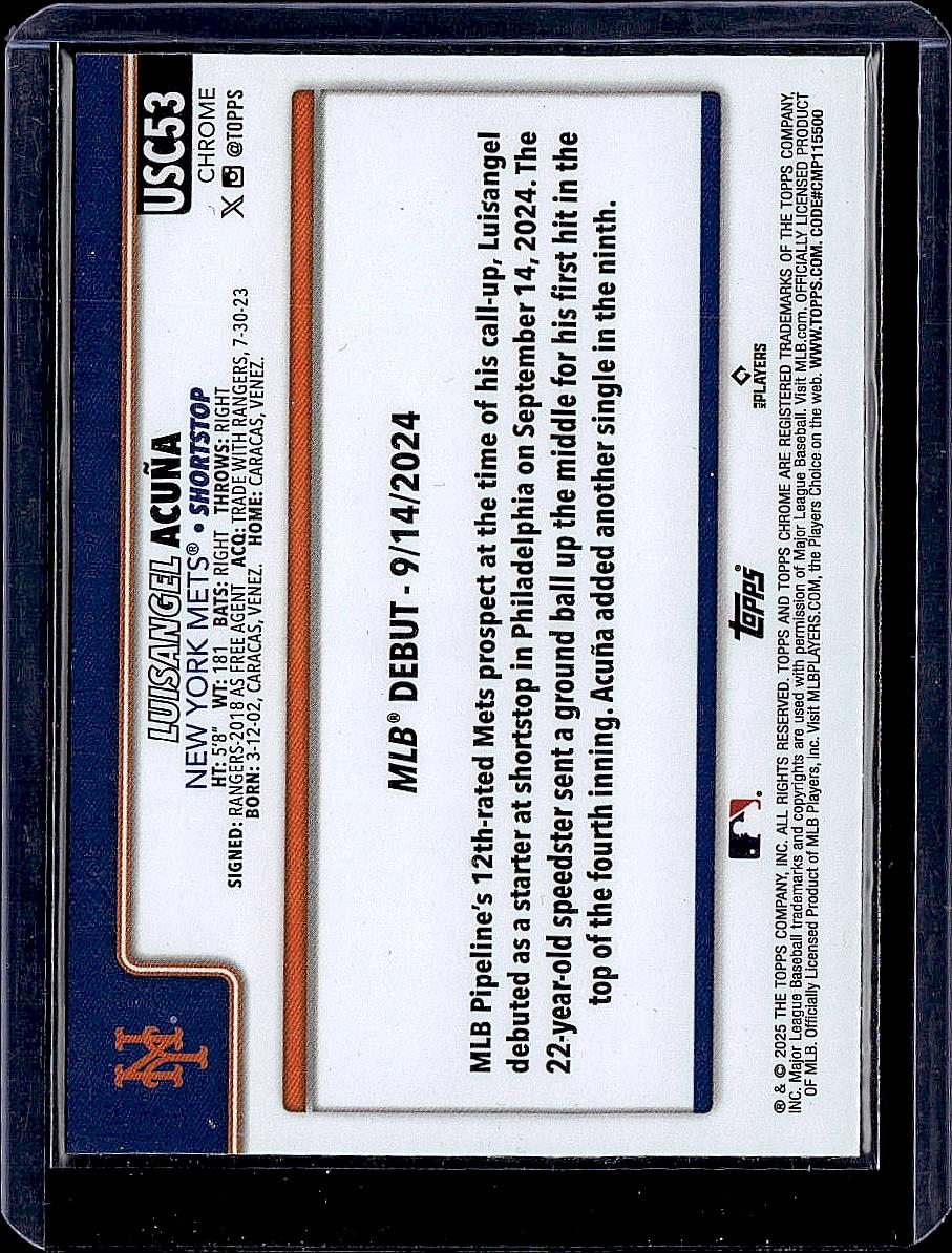 2025 Topps Chrome Update #USC53 Luisangel Acuña X-Fractors